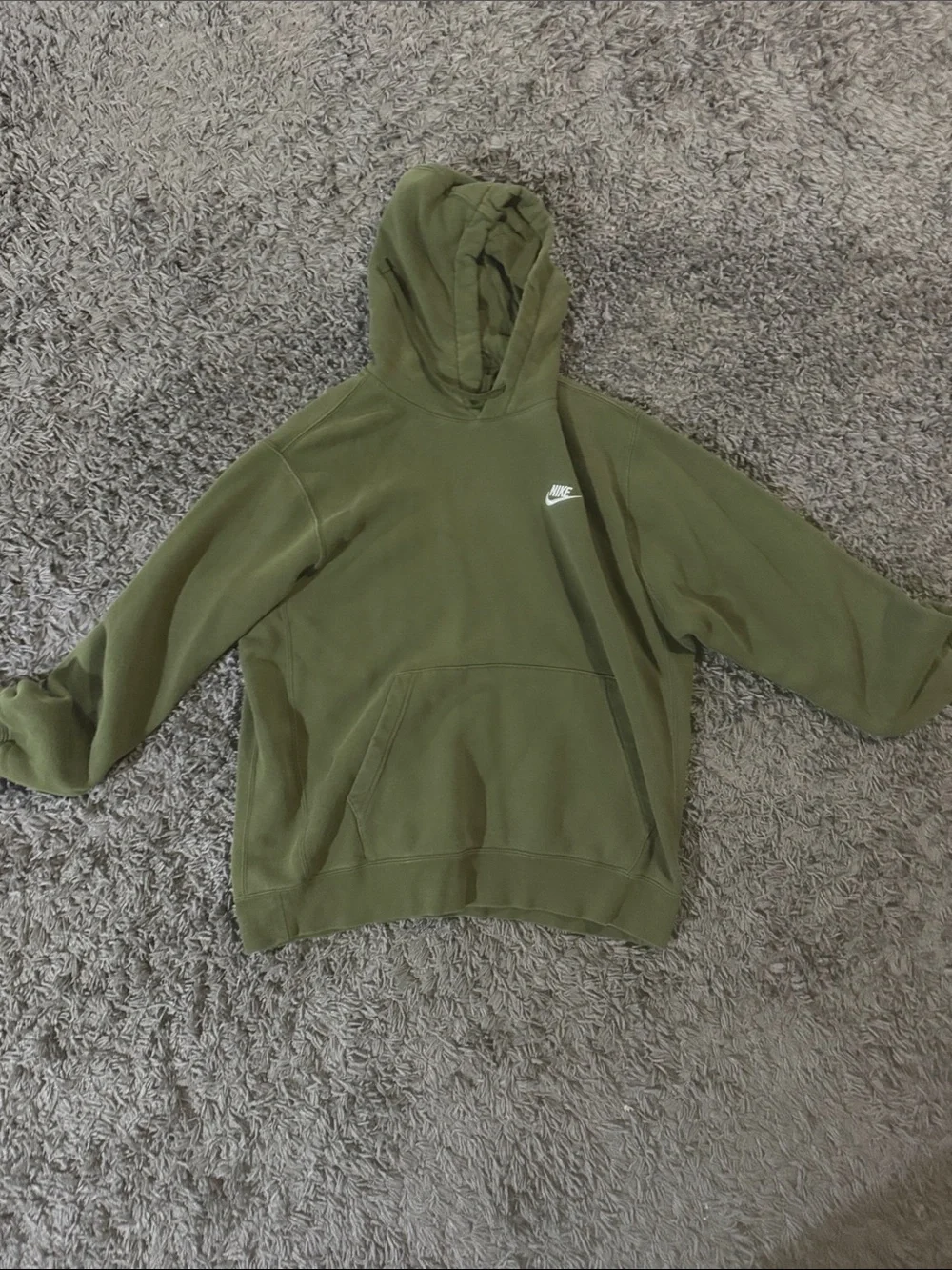 Nike Olive Green Hooded Sweatshirt with White Swoosh